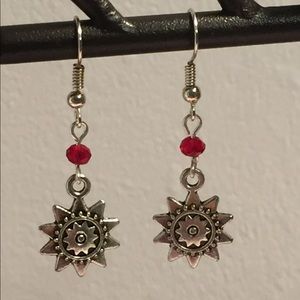 4/$25 ~Silver celestial charm red crystal earrings